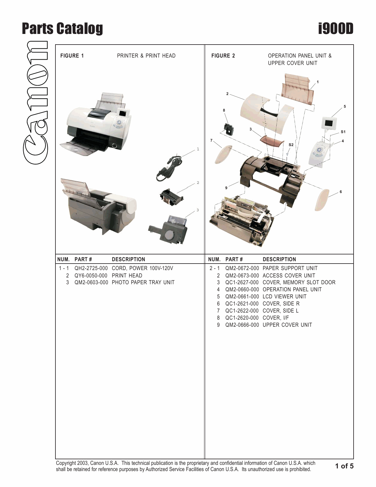 Canon PIXUS i900D Parts Catalog Manual-2